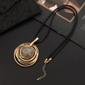 Women's geometric plaid pattern sweater chain necklace with adjustable snakeskin wax rope chain