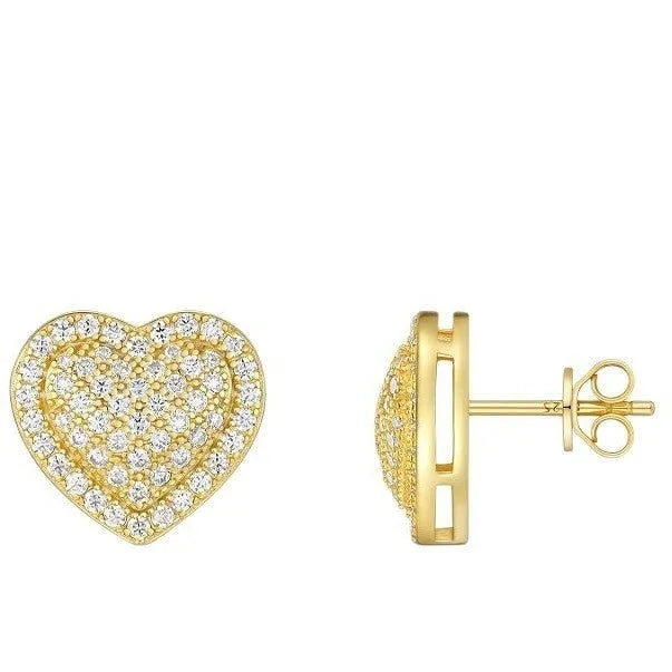 Gold colour S925 silver heart-shaped stud earrings with moissanite stones.