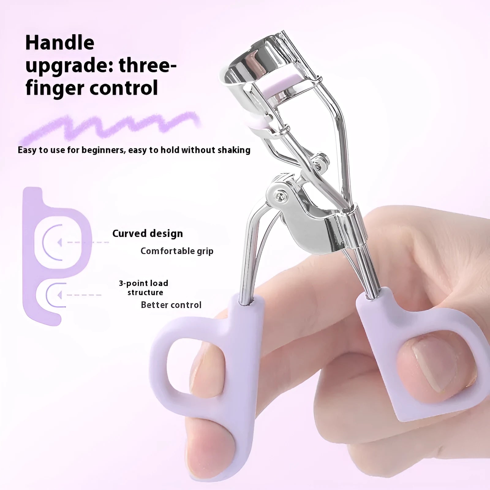 SUNFLOWER pink eyelash curler with chrome scissors handle on a white background.
