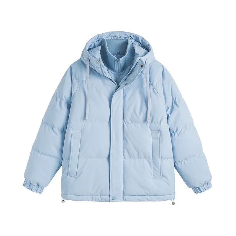 Winter loose cotton padded jacket in cardigan style with side pockets