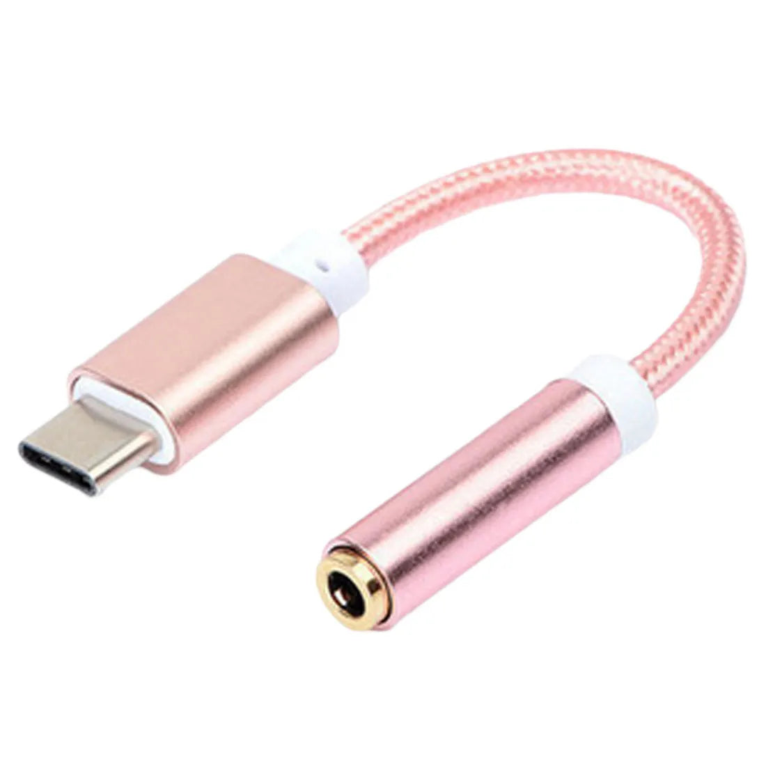 Type-C to 3.5mm headphone adapter cable with nylon braiding in four colour options