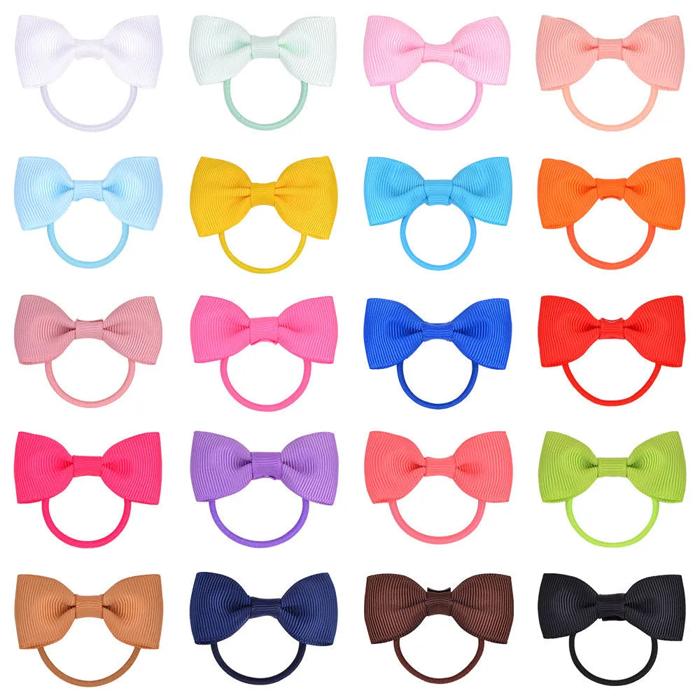 40 pairs of multicoloured baby hair ties with grosgrain ribbon bows and elastic bands