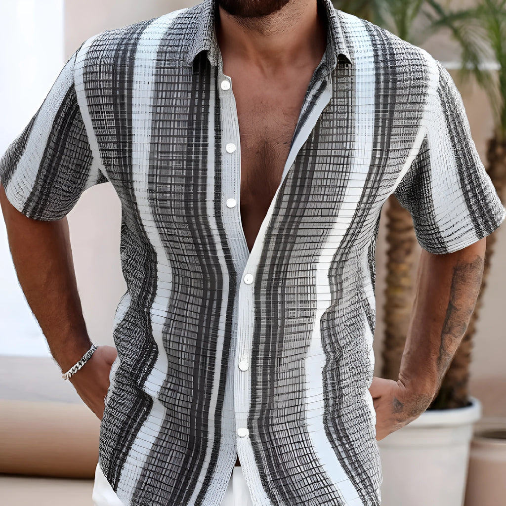 Men's slim fit short sleeve shirt with detailed 3D floral pattern digital printing