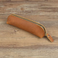 Handmade cowhide leather pencil case with zipper, square 18x6x6cm design in four colour options