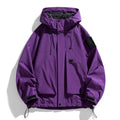 Men's black windproof waterproof hooded jacket, regular length with long sleeves, shown on a model.