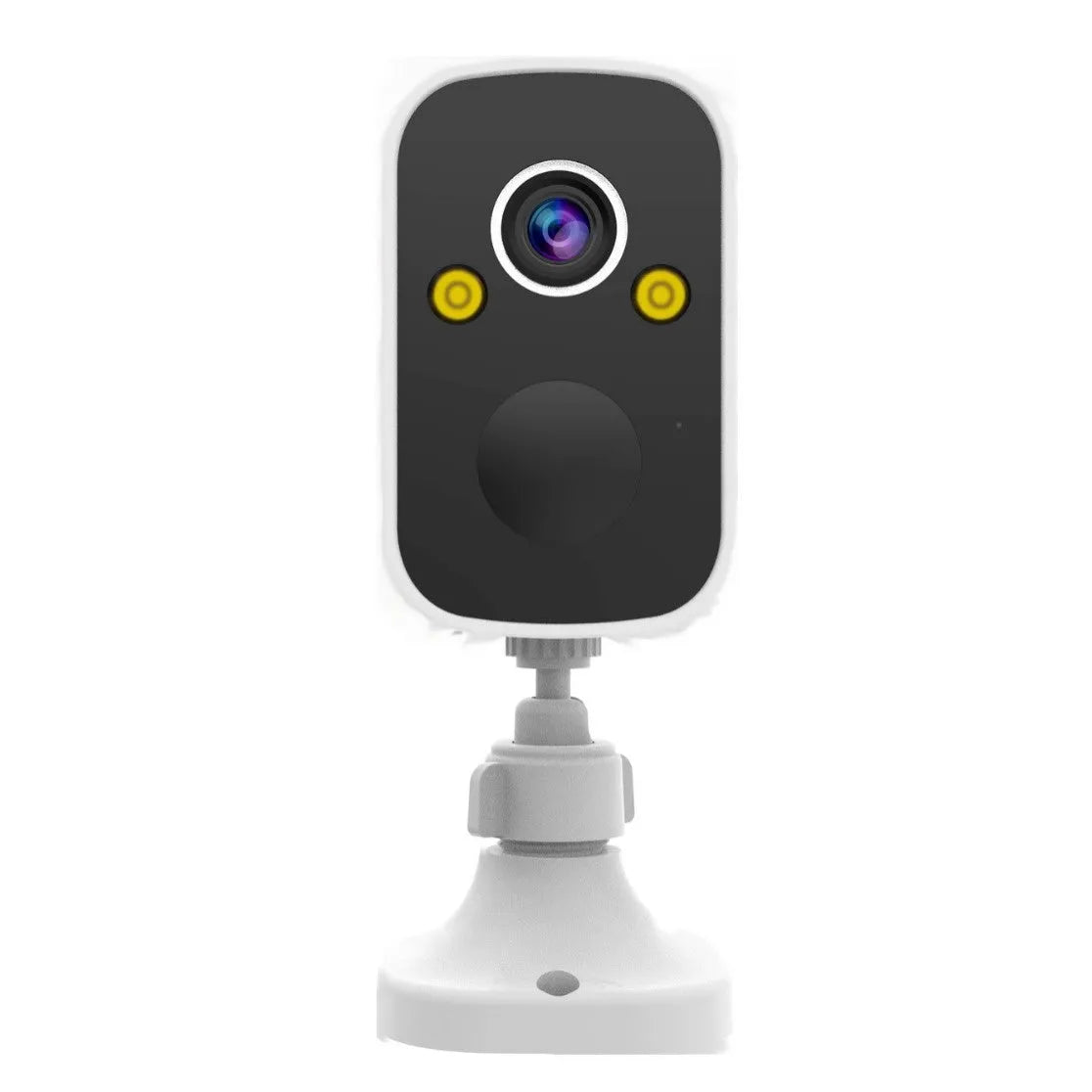 Wireless battery-powered indoor surveillance camera with compact ball design on included bracket.