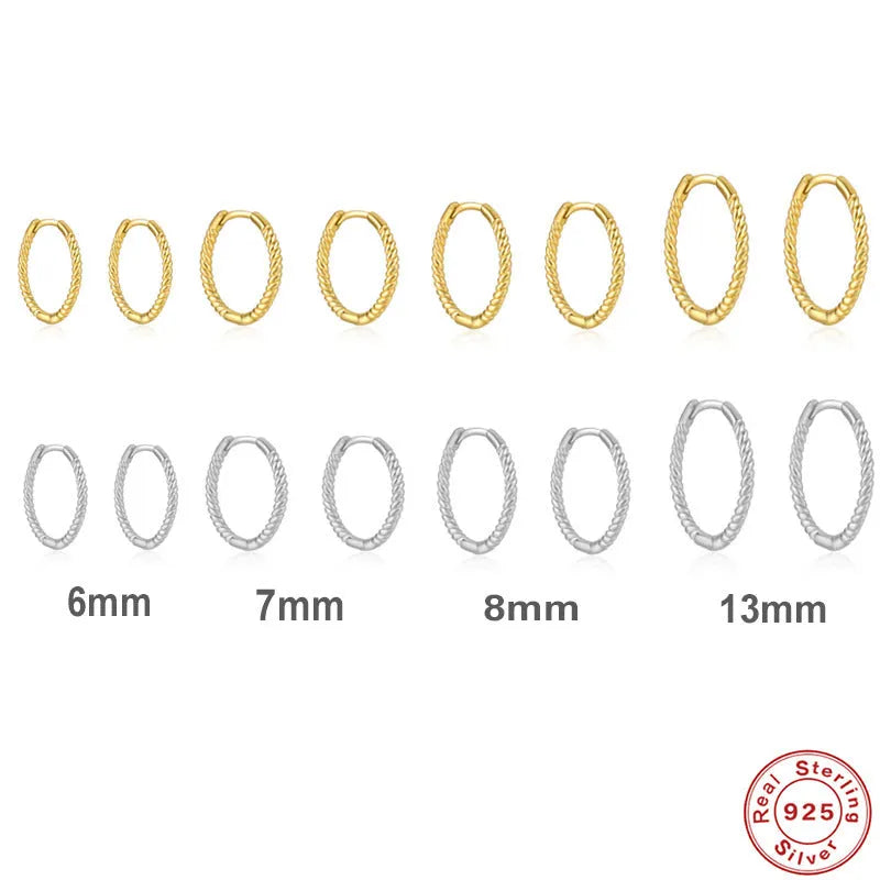 Sterling silver twisted string round earrings in gold or white gold colour