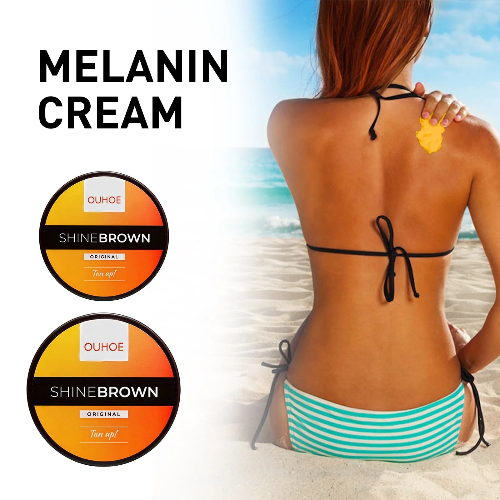Aloe vera gel and tanning cream bottles for after-sun repair and natural tanning.