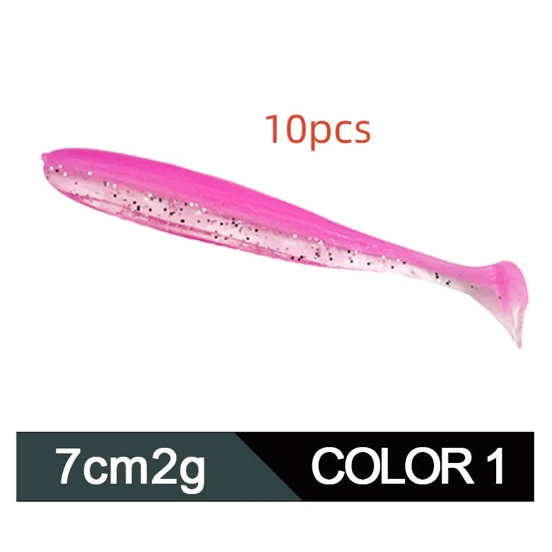 7cm long two-tone T tail soft plastic fishing lure in various colours for Mandarin fish and Topmouth Culter.
