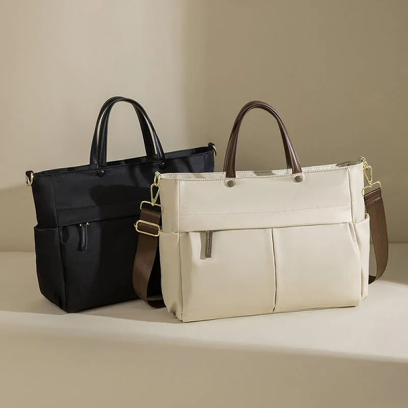 Oxford cloth laptop briefcase with contrasting stitching in elegant black colour