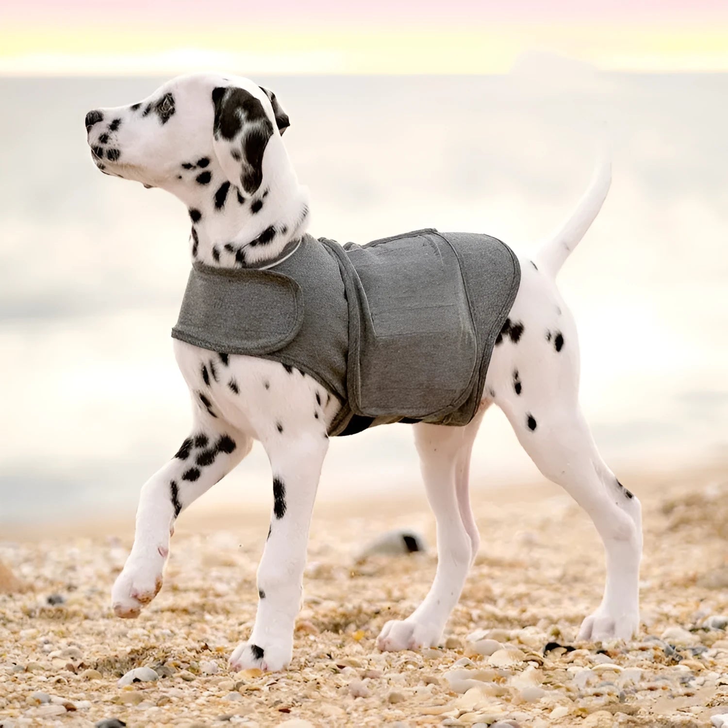 Heather grey dog anxiety jacket warm vest for dogs of various sizes