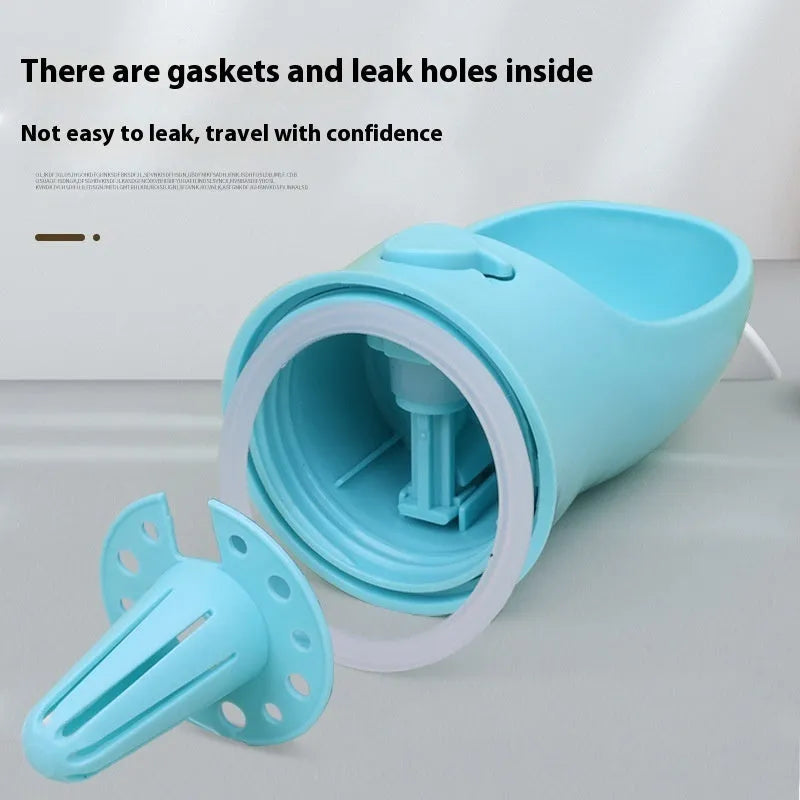 Blue portable plastic dog drinking cup with two-in-one design for outings