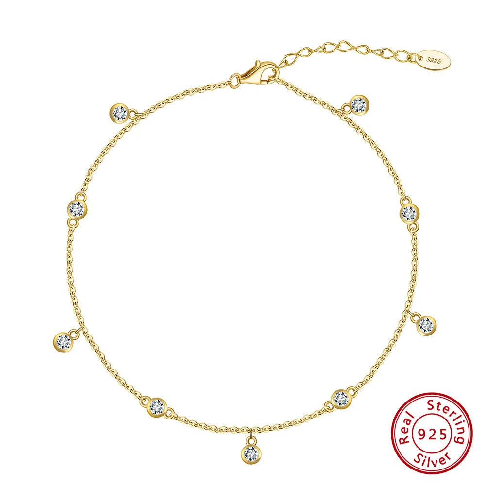 Women's silver anklet with geometric zirconium pendant in gold plating option