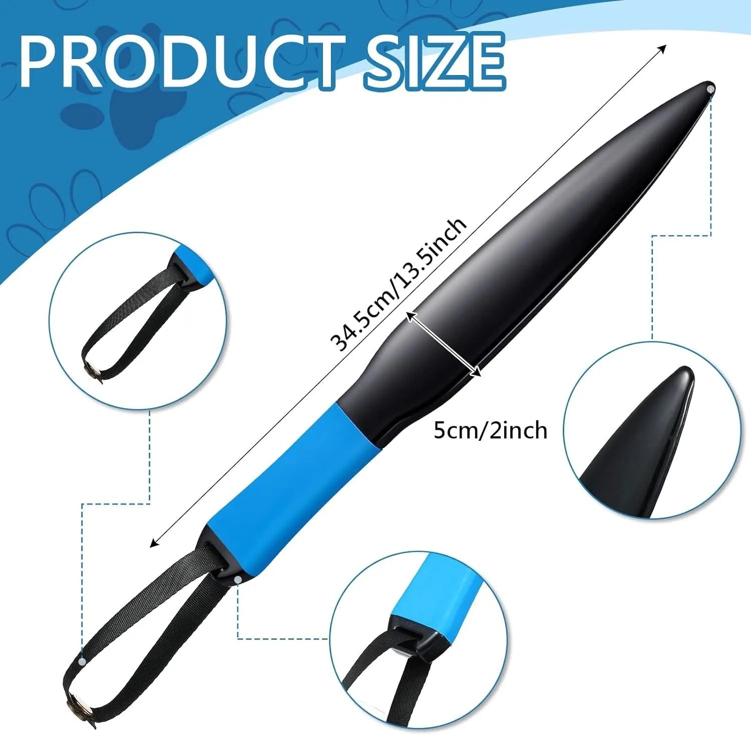 Blue handled nylon dog training stick measuring 35cm for small and medium dogs