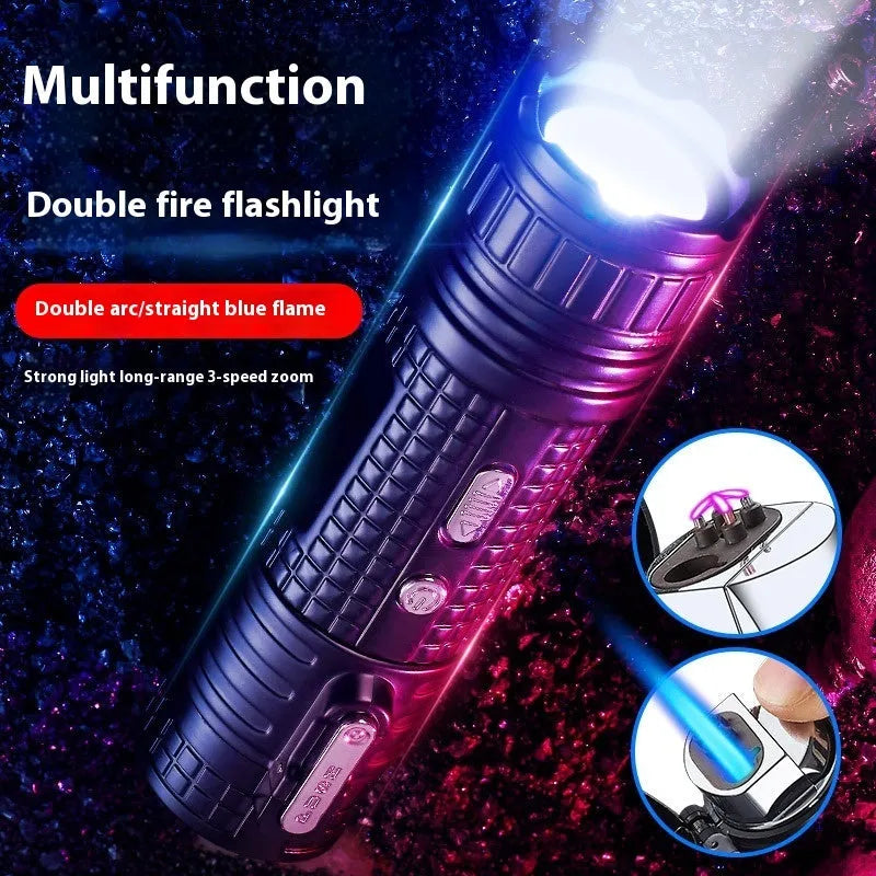 TH727 multi-functional waterproof flashlight lighter in metal construction with colour options
