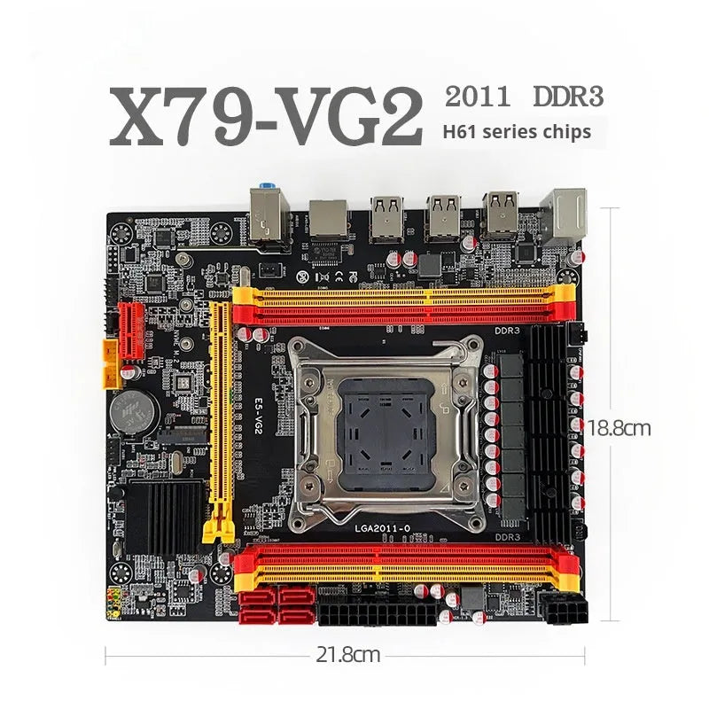X79-VG2 desktop motherboard for LGA 2011 socket with DDR3 memory slots and PCI Express slot.