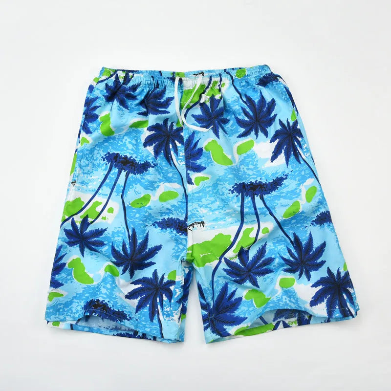 Men's floral print five-point swimming trunks made from polyester in a free size.