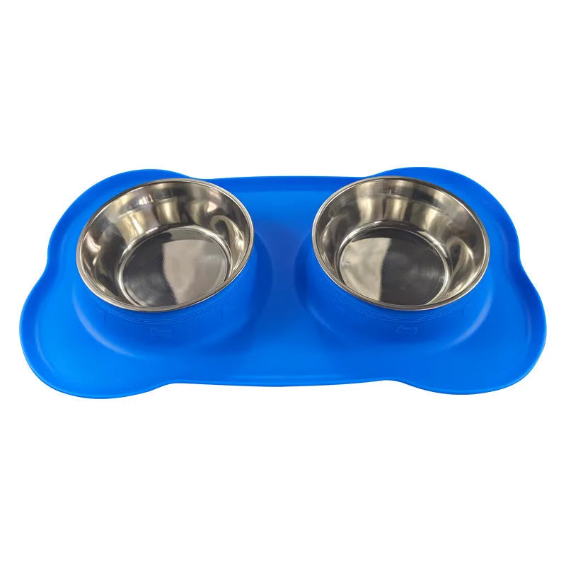 Large silicone dog bowl with stainless steel insert in choice of five colours on a plain background.
