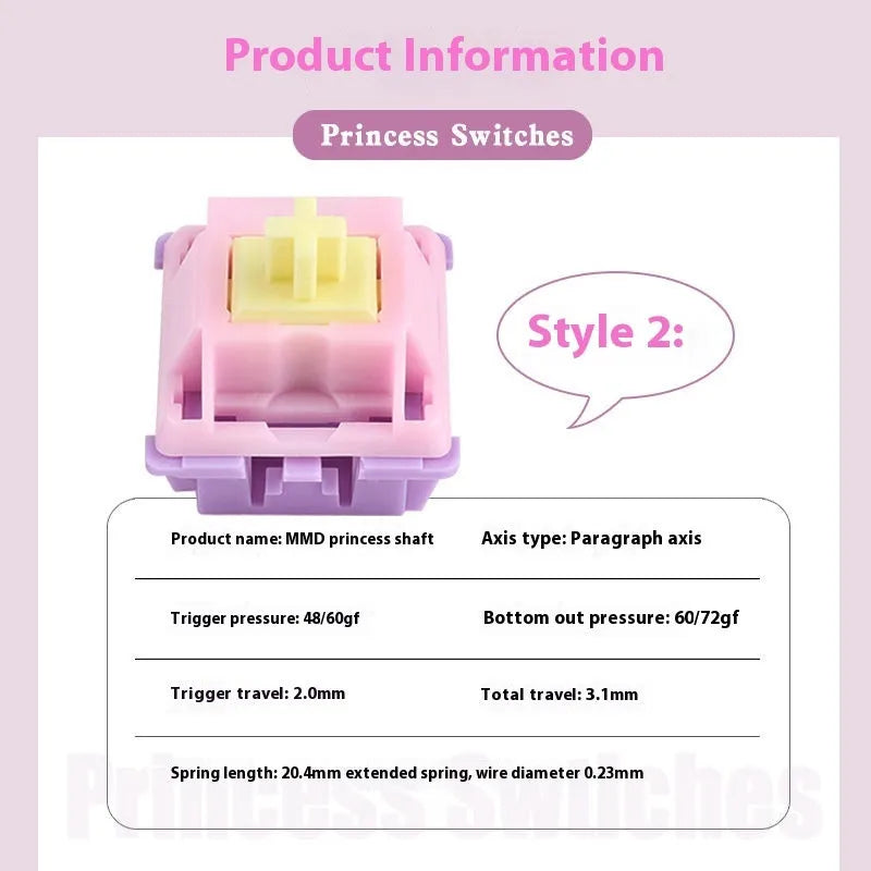 Single MMD Princess linear mechanical keyboard switch for custom keyboard builds.
