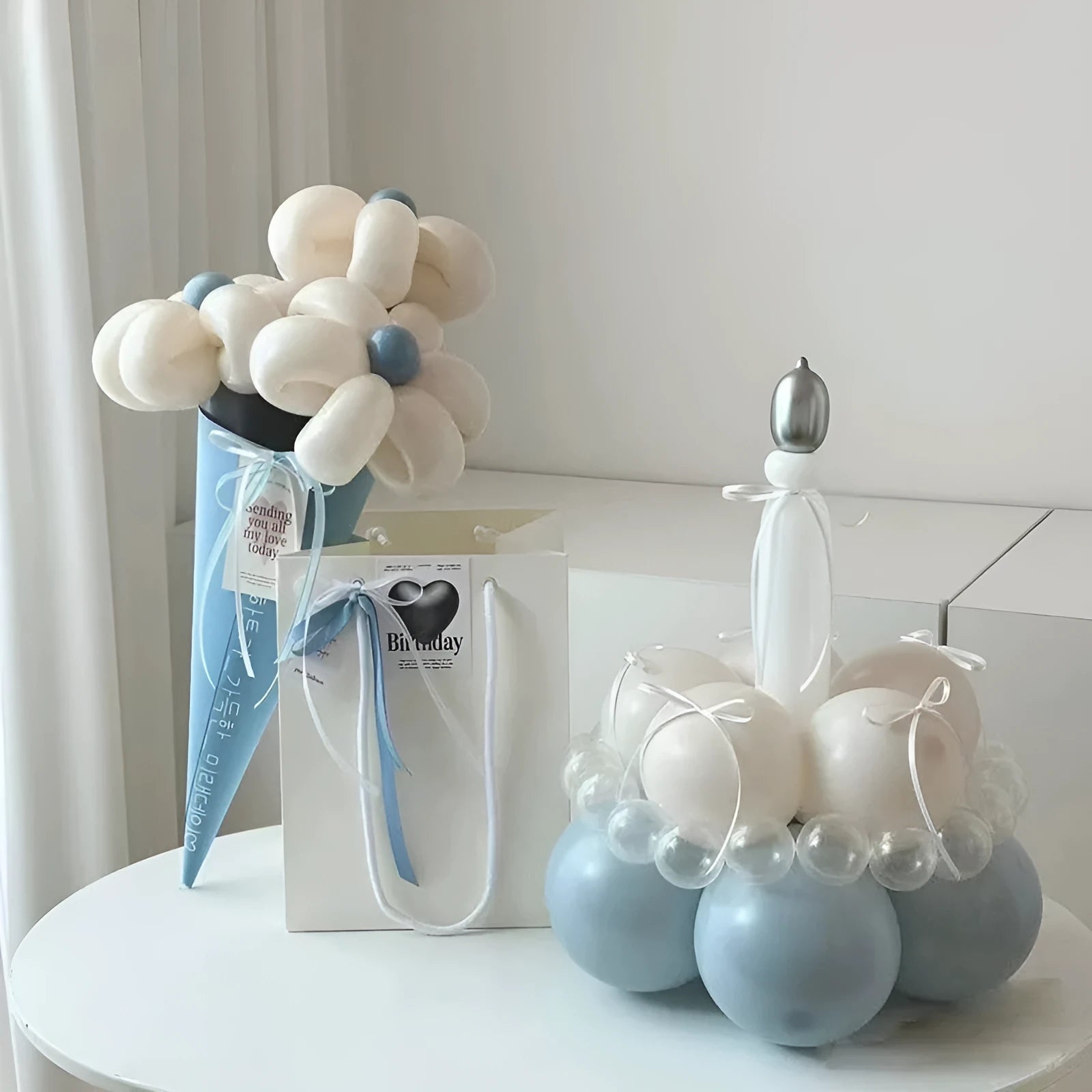 DIY balloon bouquet kit with round balloons and sticks for cake decoration