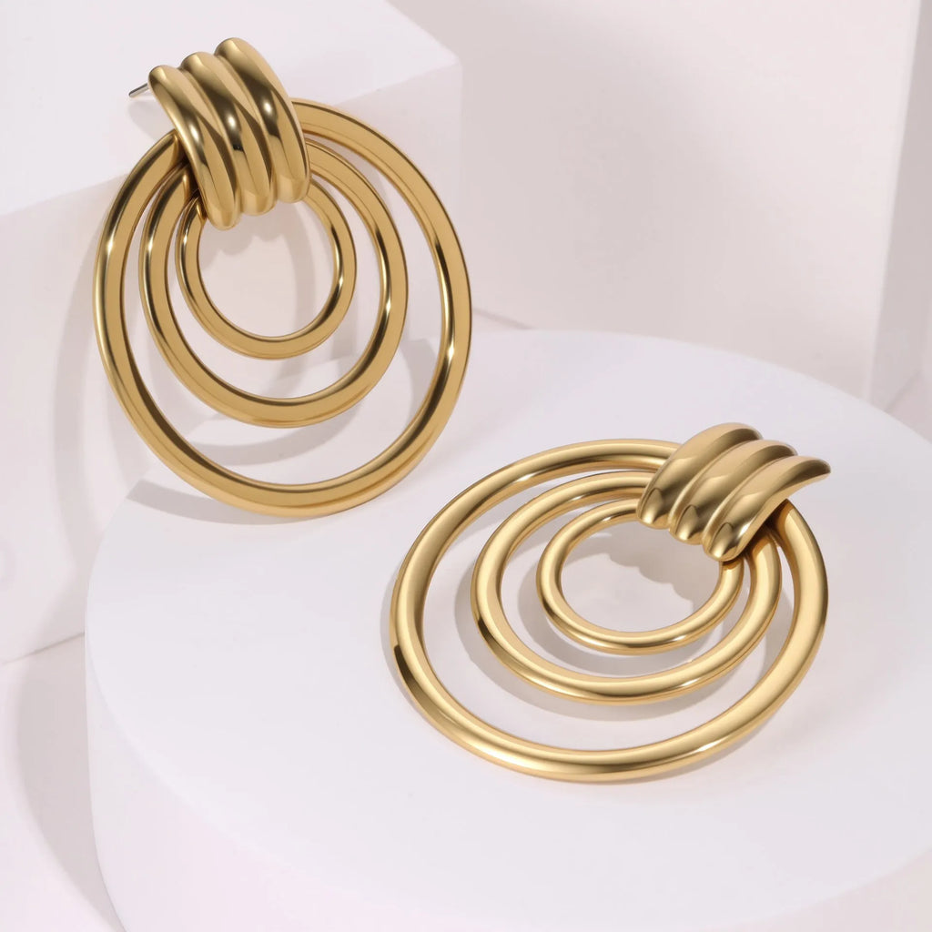 18K gold plated stainless steel geometric circle earrings for women gold colour