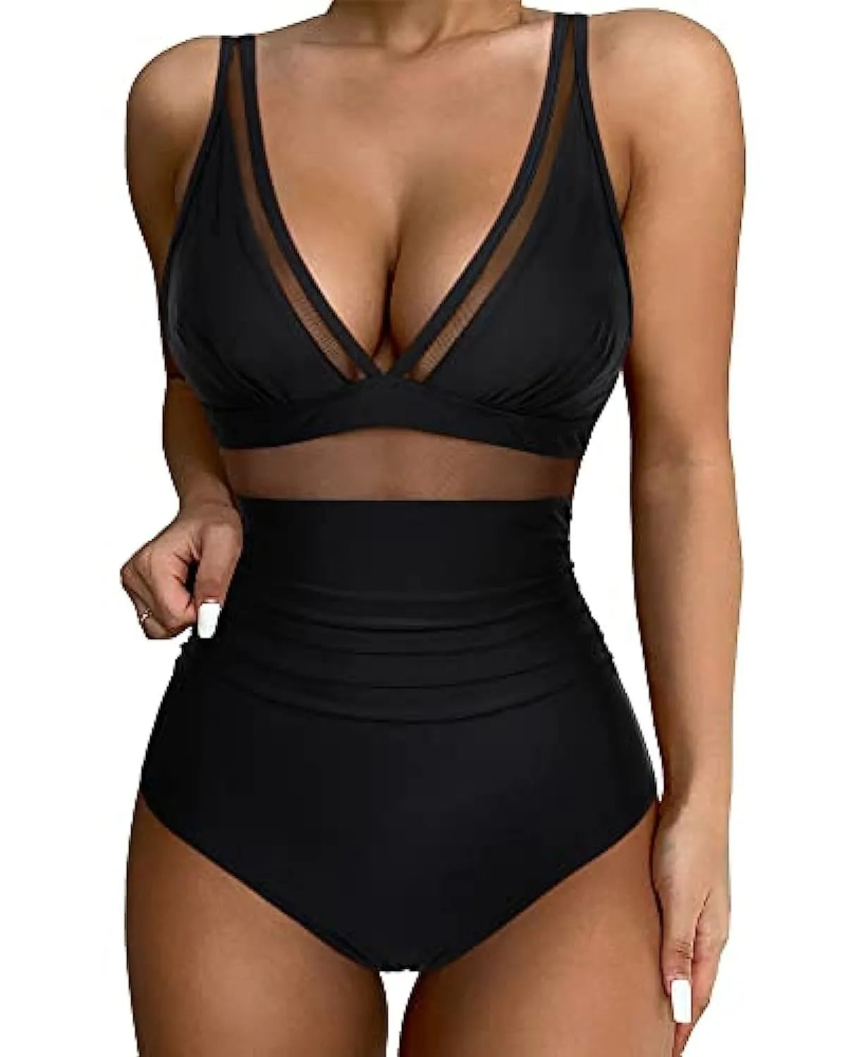 Women's high waist one-piece swimsuit in quick-drying polyester fabric