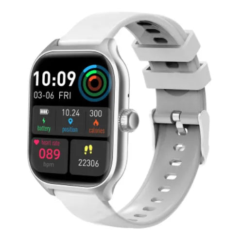 Bluetooth smart watch with touch screen display showing heart rate and step count data