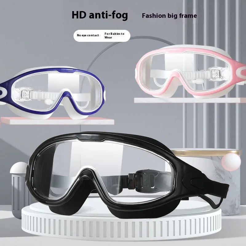 HD waterproof anti-fog large frame swimming goggles in transparent-8032 for adults