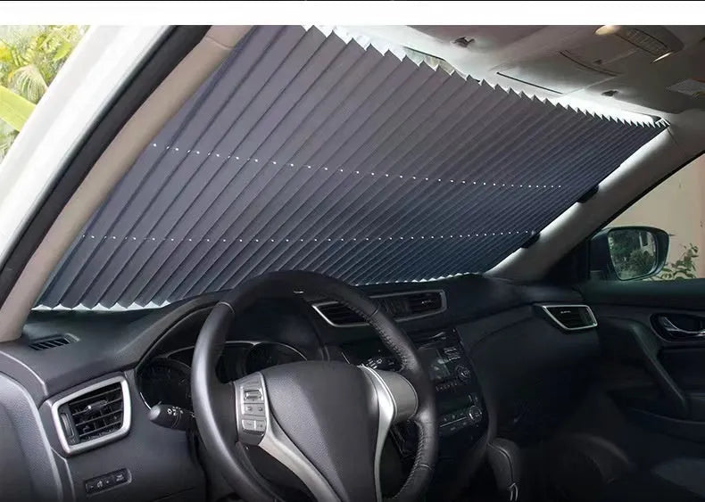 Automatic retractable reflective aluminum film car windscreen sunshade with suction cups in multiple sizes