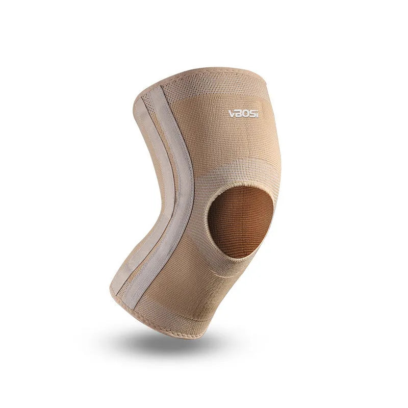 Nylon thick knee pad in skin colour on white background with M L XL size labels