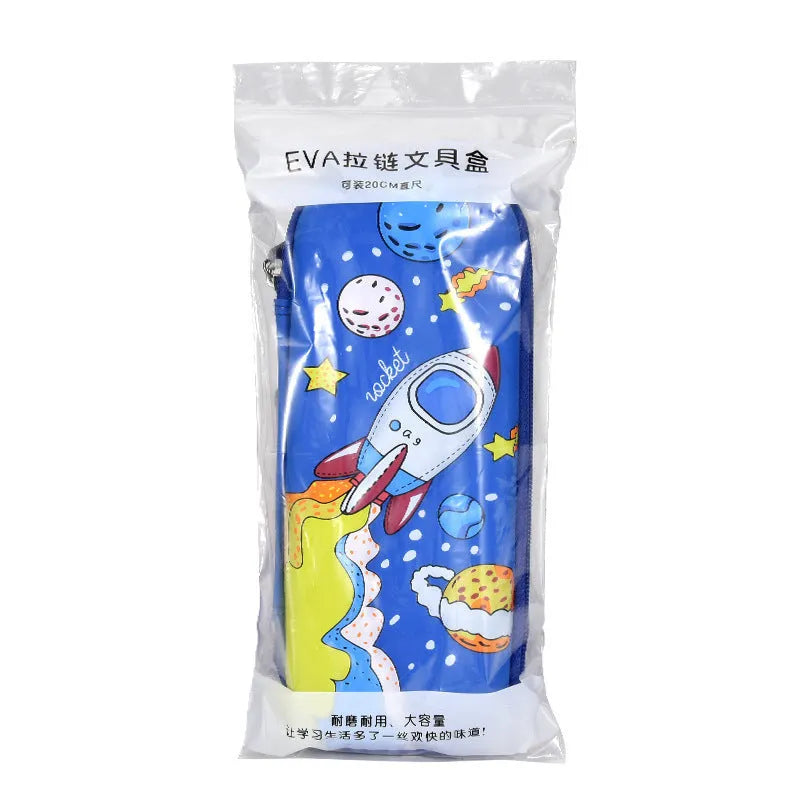 3D leather pencil case with embossed holographic character design showing textured surface detail