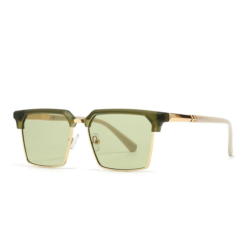 Men's square plastic sunglasses in box style showing multiple colour options on a grey background.