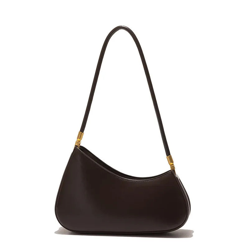 Retro oval women's underarm handbag in multiple colours, showing sandwich pocket design and single shoulder strap.