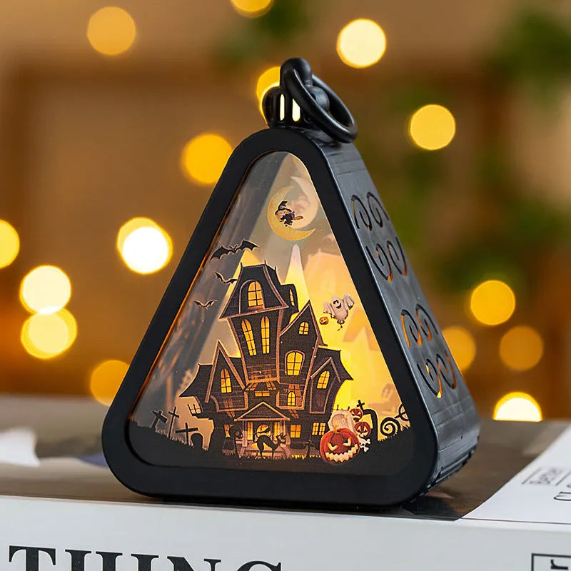 Halloween portable pumpkin lamp decoration in four colour variations with plastic and glass construction
