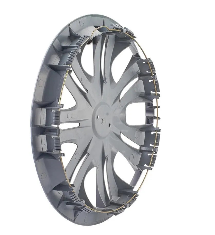 Universal silver ABS plastic wheel hub cover for a car on a 15-inch wheel.