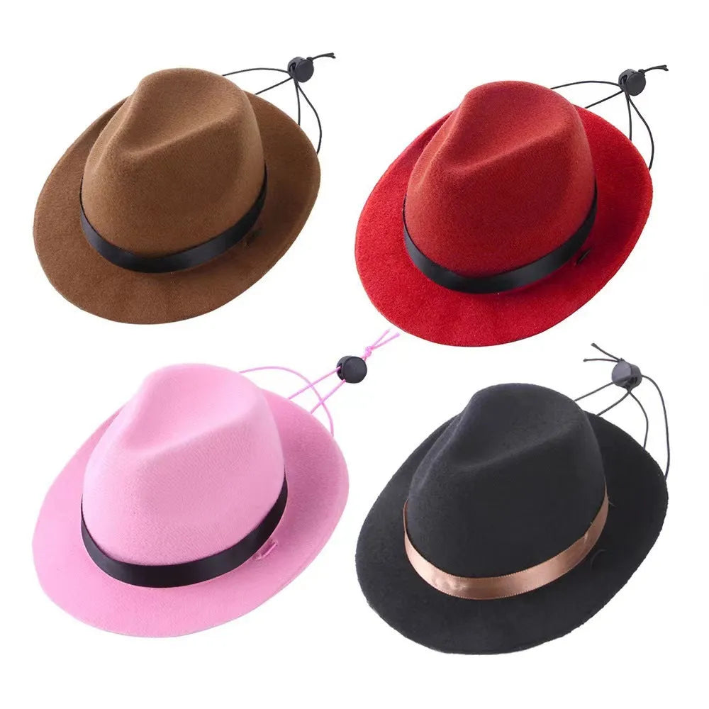 Handmade wool felt mini pet sun hat in pink colour with hairpin attachment