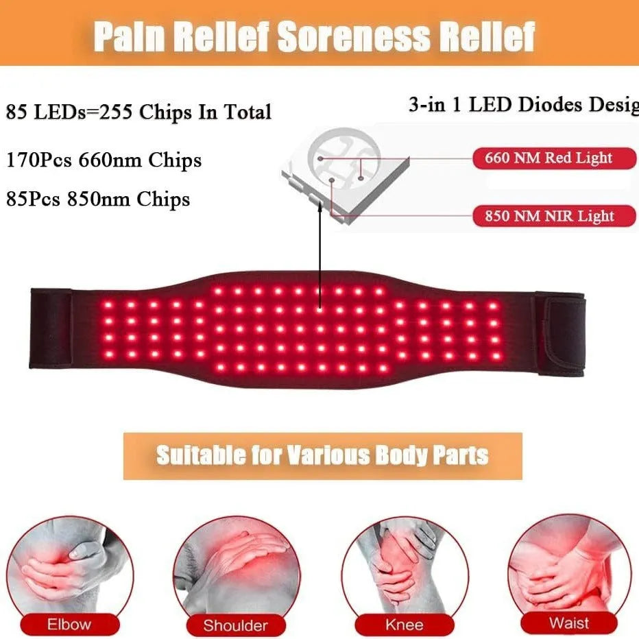 Black adjustable infrared therapy belt for waist pain relief with 16W power rating