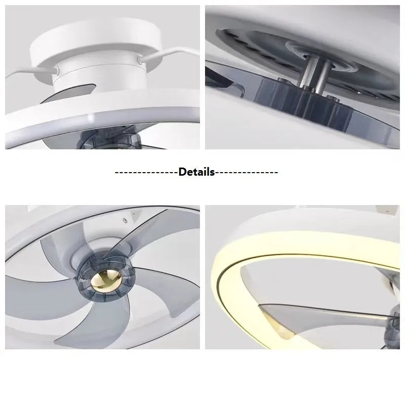 Modern overhead fan lamp with 500mm blades and integrated acrylic light shade in multiple colour options