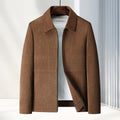 Men's slim fit casual lapel coat in thickening Vinylon fabric shown in dark blue.