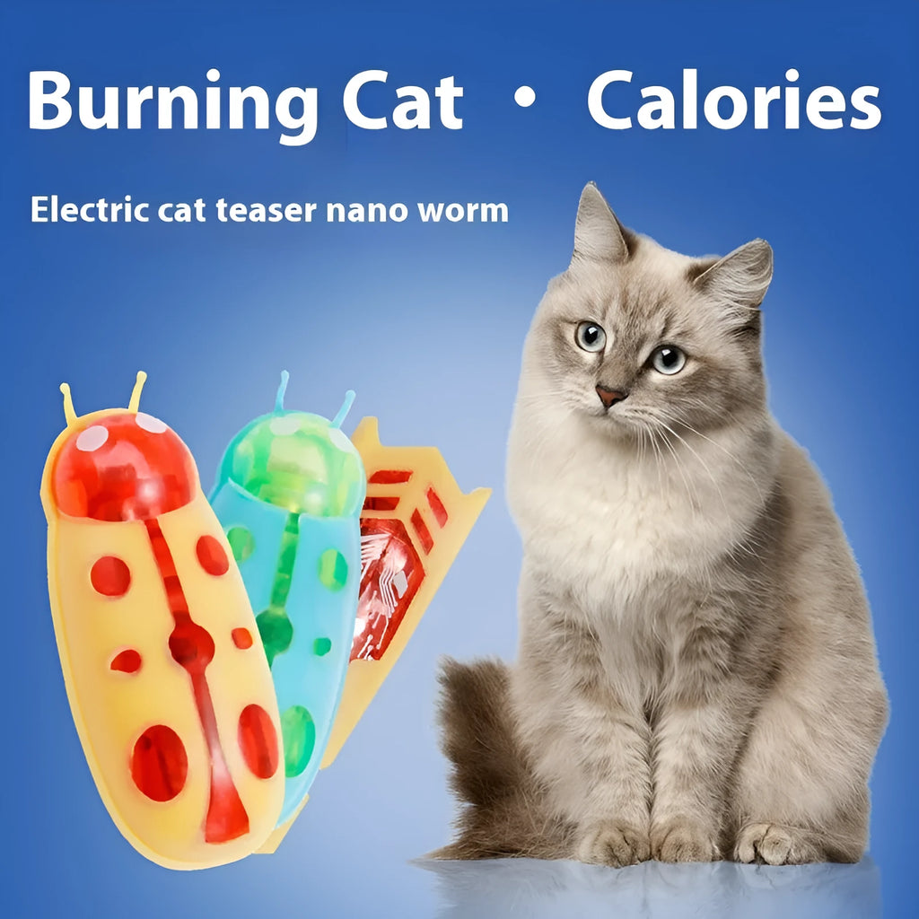 Miniature electronic worm cat teasing toy in ladybug and iron cow designs with vibrating motion
