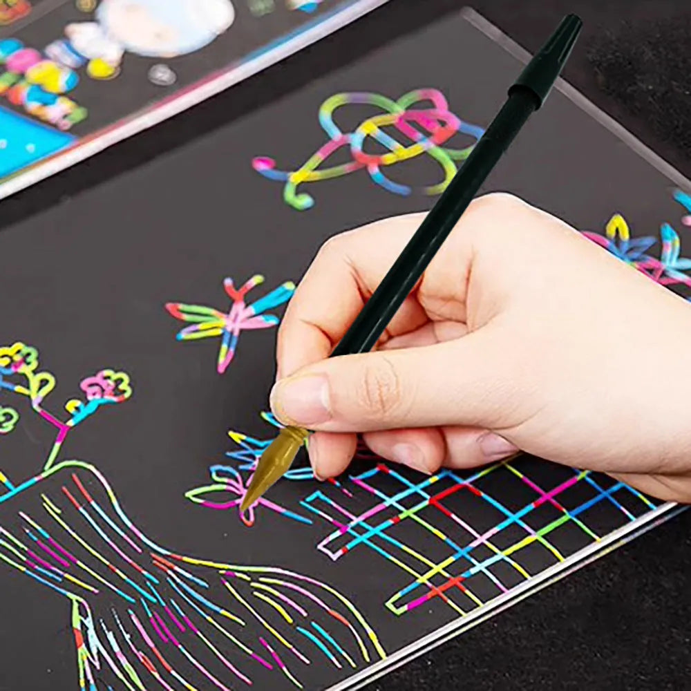 Scratch art pen with PS plastic body and metal tip for drawing on scratch paper