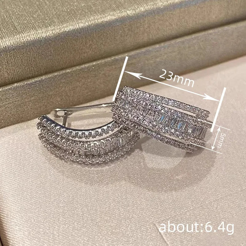 Geometric-shaped zircon stud earrings with white gold colour plating for women