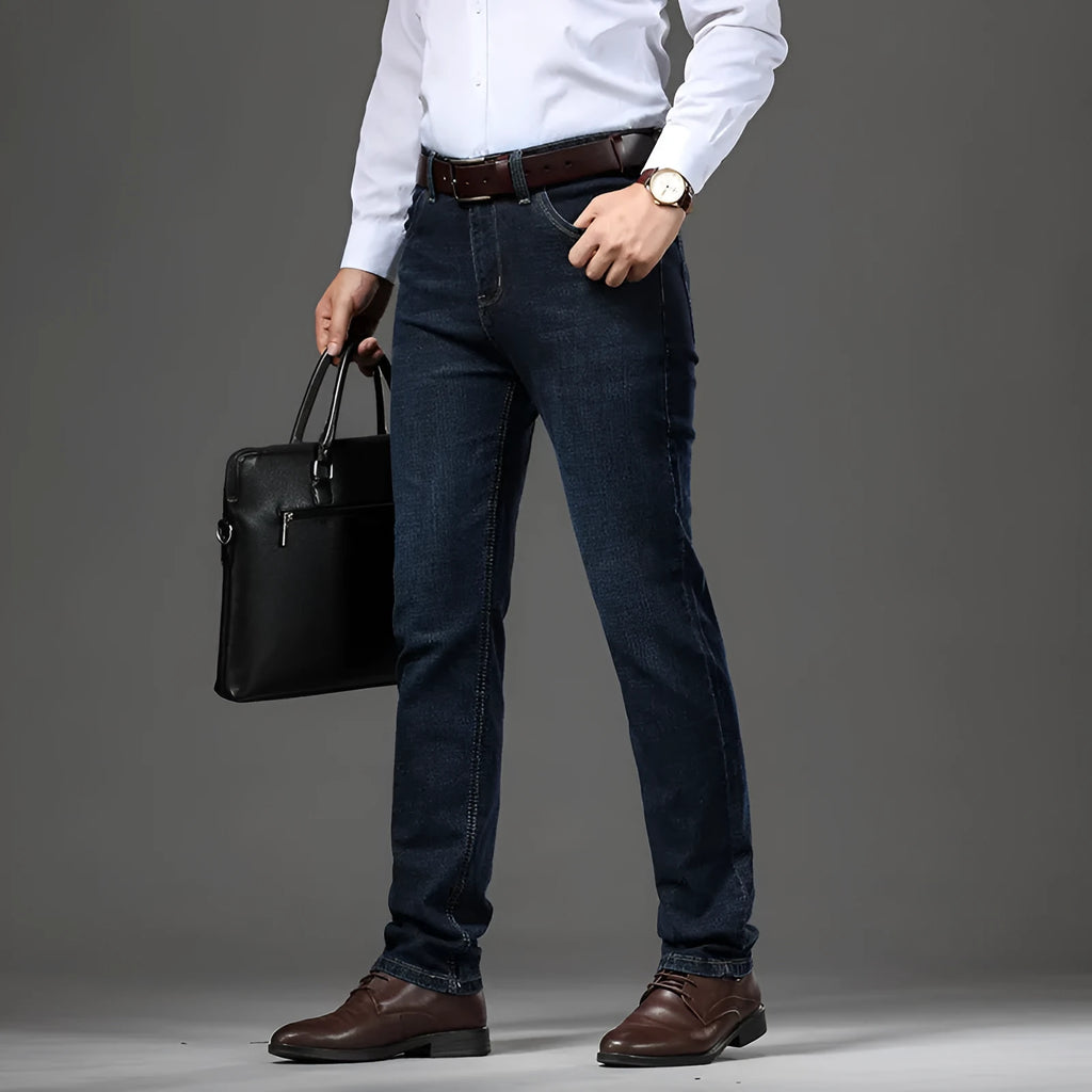 Men's black stretch jeans loose fit straight leg business casual trousers