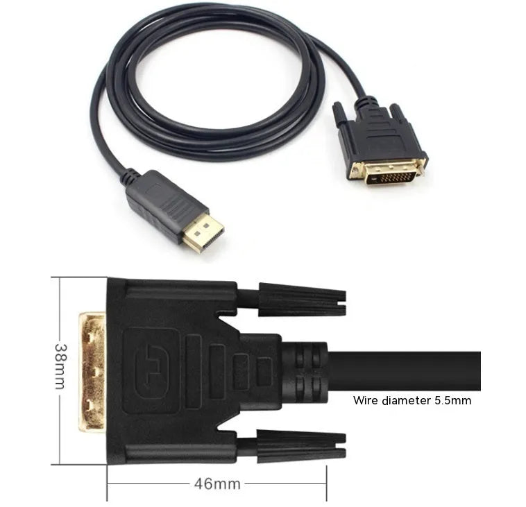 DP to DVI24 adapter cable 1.8 metres copper wire for computer monitor