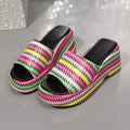 Women's wedge sandals with colourful wave pattern, thick rubber soles and adjustable straps