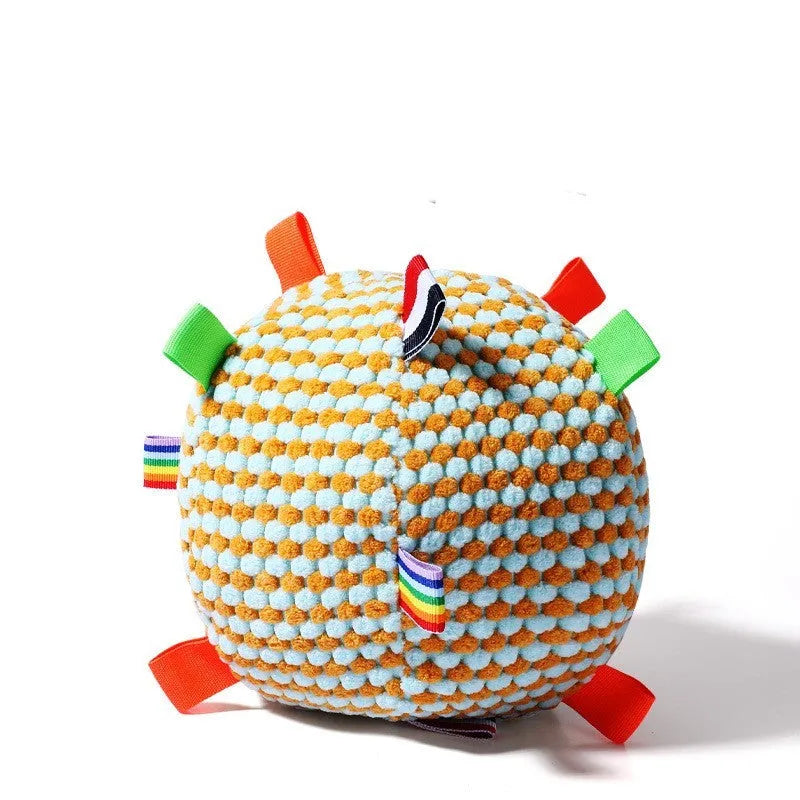 Blue pineapple lattice fabric dog chew toy measuring 17cm in diameter with ball ring shape
