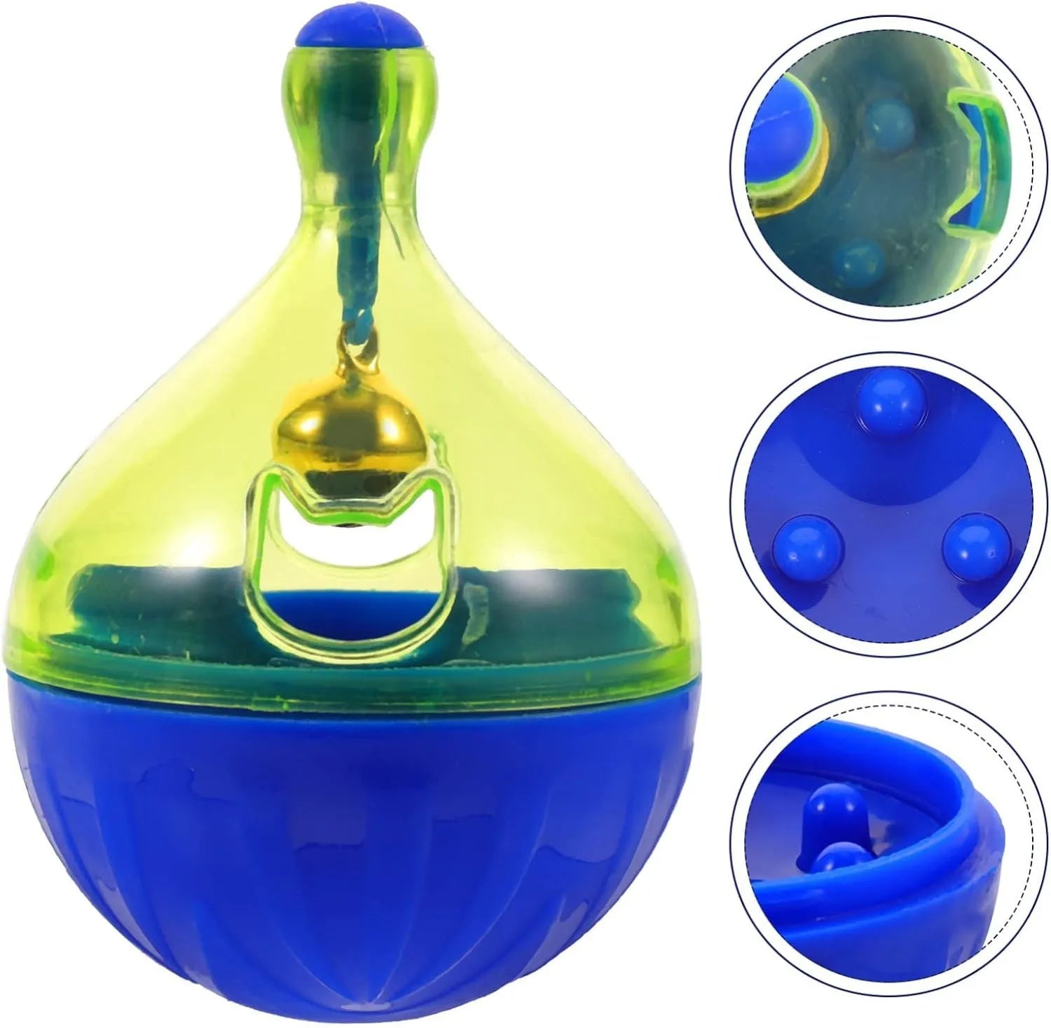 Tumbler-shaped interactive pet treat dispenser ball for dogs and cats