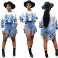 Women's flame positioning printed long-sleeved sweater in white polyester, loose fit street fashion pullover