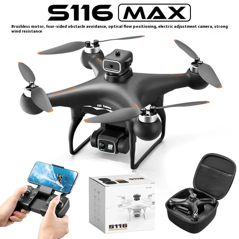 Black HD brushless UAV drone with four-side obstacle avoidance and dual camera aerial photography system