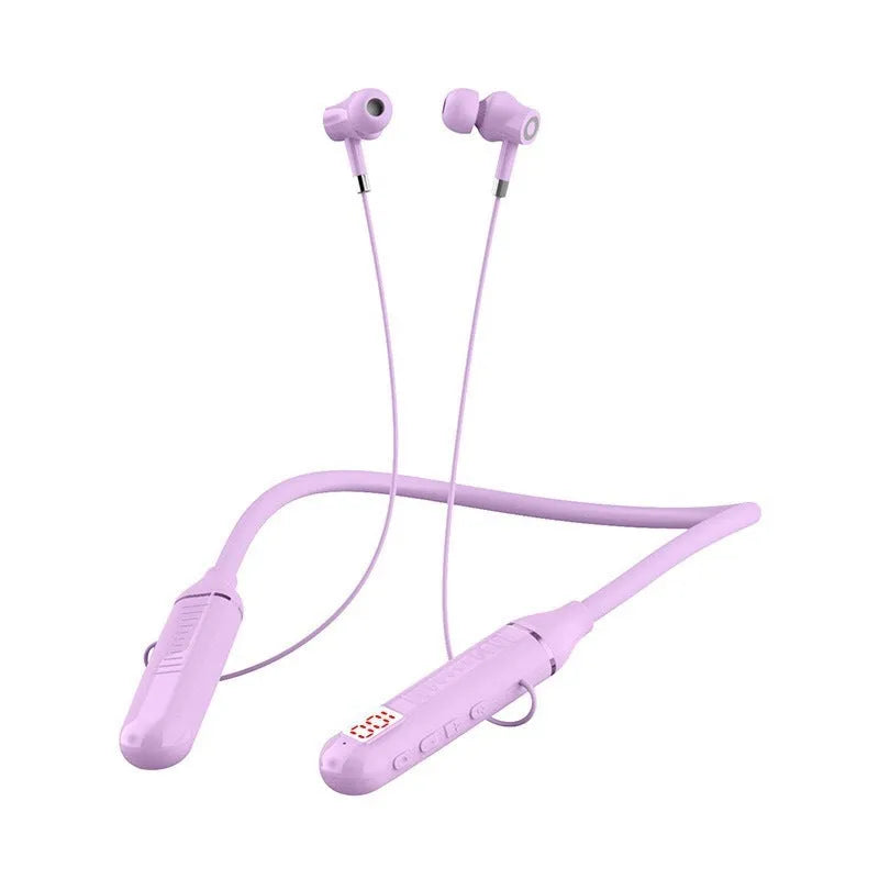 Wireless Bluetooth sports headset with neck-hanging design showing black colour option